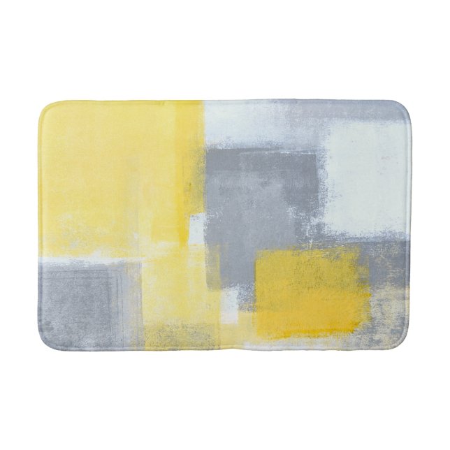 'Steady' Grey and Yellow Abstract Art Bath Mat (Front)