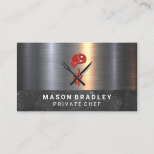 Steak and Serving Utensils Metallic Business Card