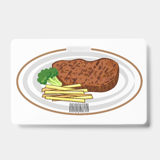 Steak cartoon illustration badge (Front)