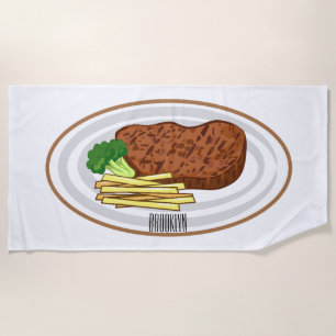 Steak cartoon illustration beach towel