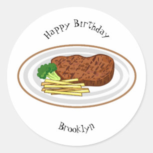 Steak cartoon illustration classic round sticker