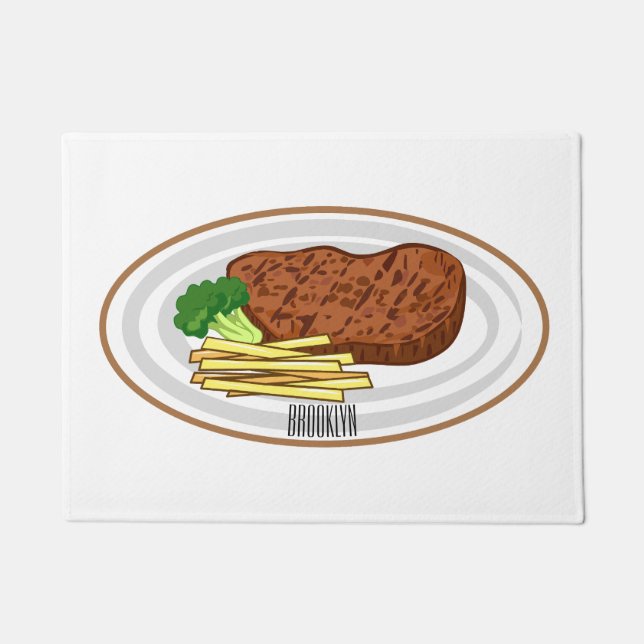 Steak cartoon illustration doormat (Front)