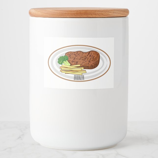 Steak cartoon illustration food label (Front)