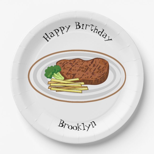 Steak cartoon illustration paper plate (Front)