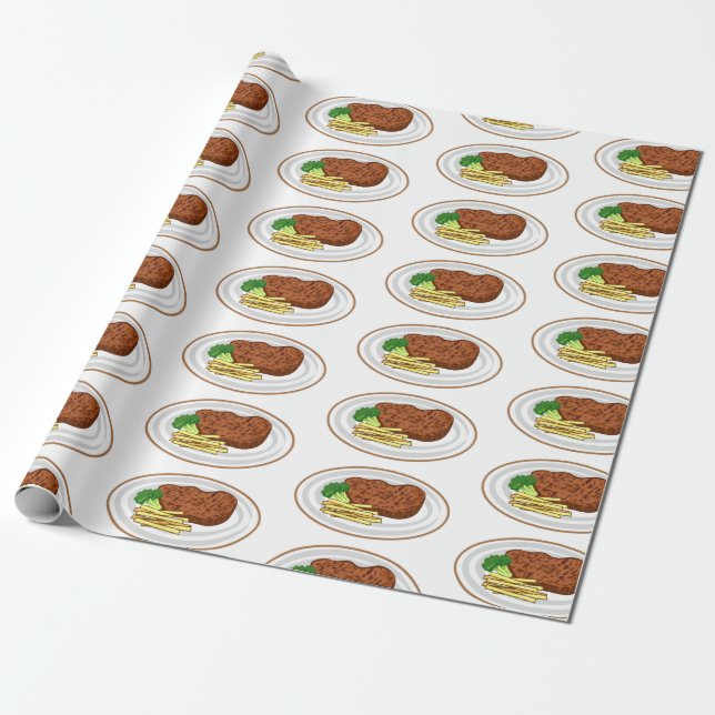 Steak cartoon illustration wrapping paper (Unrolled)