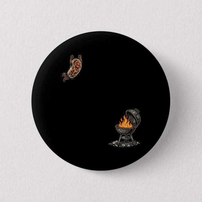 Steak Dive Funny Flying Steak Bbq Grilling Cartoon 2 Inch Round Button (Front)