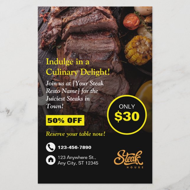 Steak House, Steak Resto, Restaurant Flyer (Front)