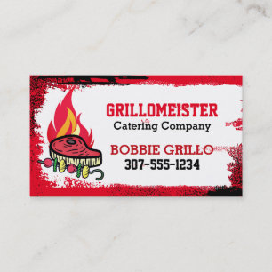 steak kebab flames grilling BBQ chef catering Calling Card