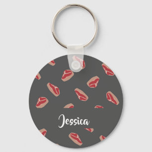 Steak meat pattern on grey keychain