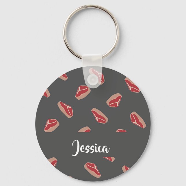 Steak meat pattern on grey keychain (Front)