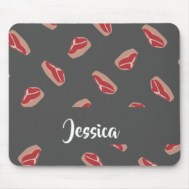 Steak meat pattern on grey mouse pad (Front)