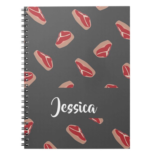 Steak meat pattern on grey notebook (Front)