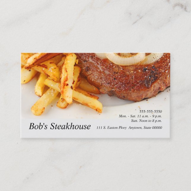 Steak with onions and fries business card (Front)