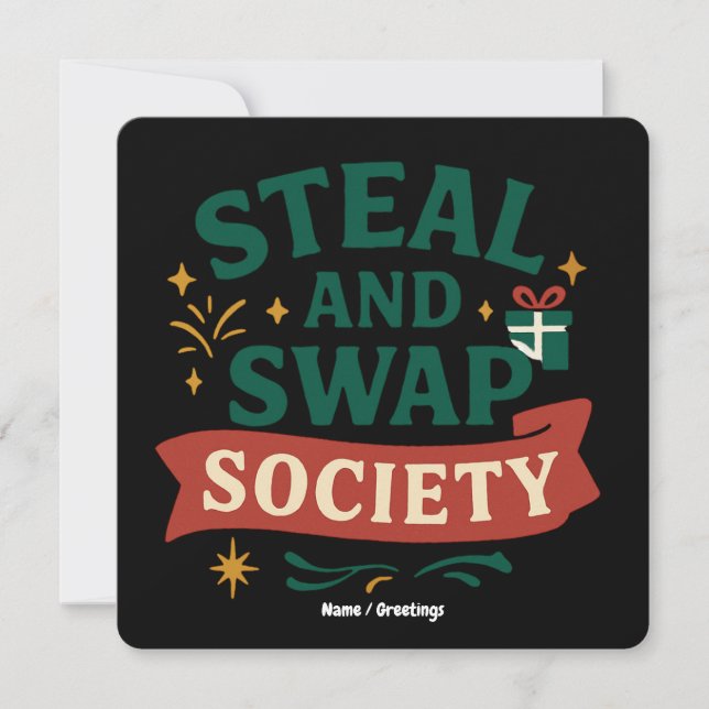 Steal And Swap Society — Funny Gift Exchange Party Invitation (Front)