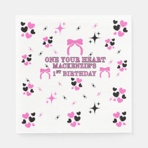 STEAL HEARTS PINK BLACK 6.5" GIRLS 1ST BIRTHDAY  NAPKIN
