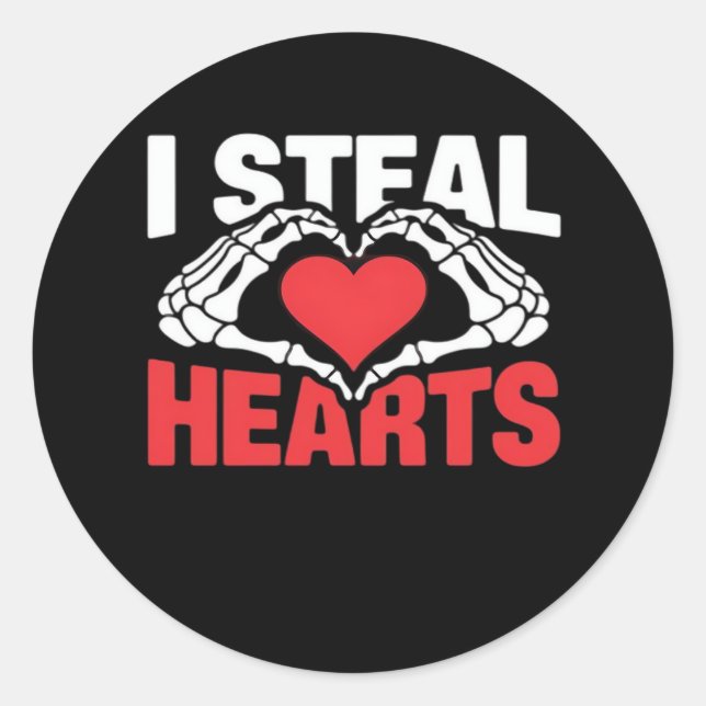 Steal Hearts Valentines Day Funny Skeleton Hand Cl Classic Round Sticker (Front)