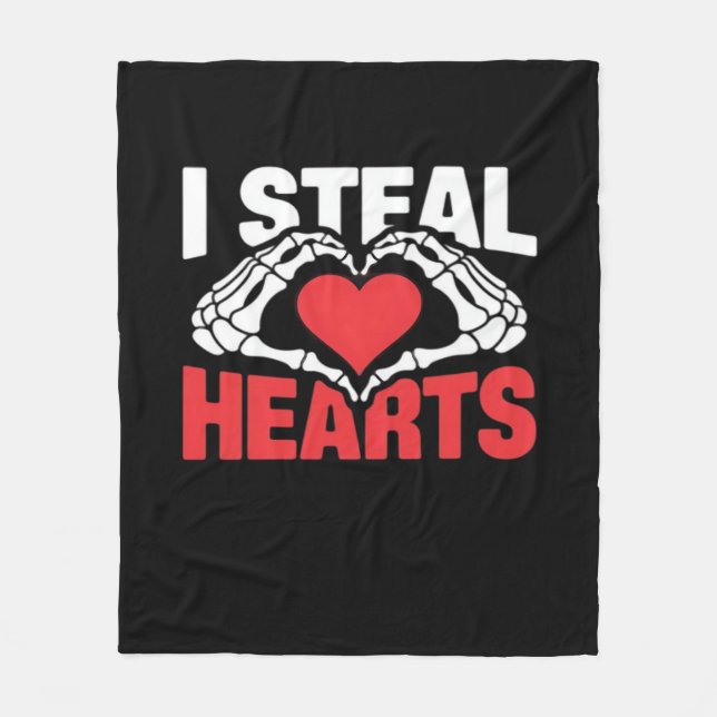 Steal Hearts Valentines Day Funny Skeleton Hand Cl Fleece Blanket (Front)