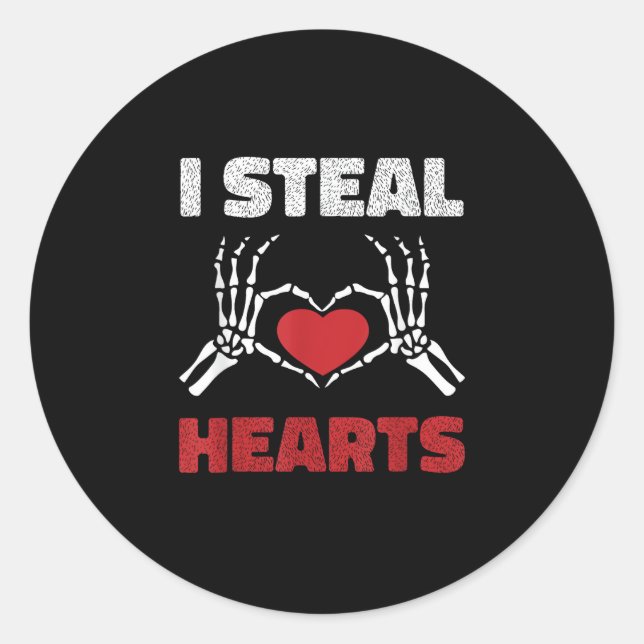 Steal Hearts Valentines Day Funny Skeleton Hand Classic Round Sticker (Front)