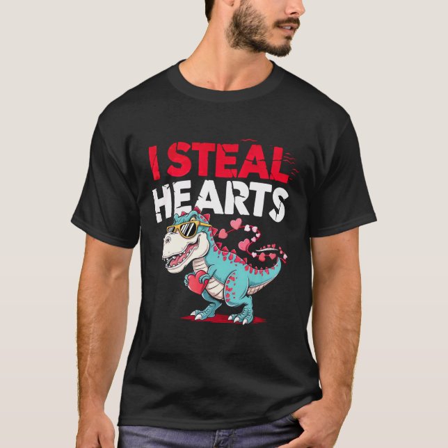 Steal Hearts with a Dino - Unique Valentine's T-Shirt (Front)
