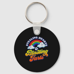 Stealing Hearts & Blasting Farts Funny Rainbow Keychain
