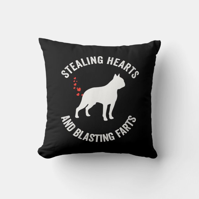 Stealing Hearts And Blasting Farts Boston Terrier Throw Pillow (Front)