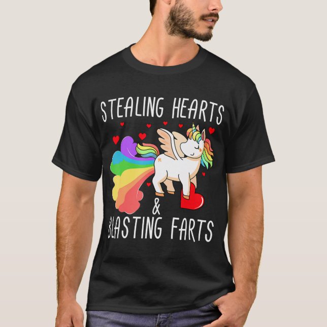 Stealing Hearts And Blasting Farts Funny Valentine T-Shirt (Front)