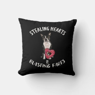 Stealing Hearts Blasting Farts Boston Terrier Throw Pillow
