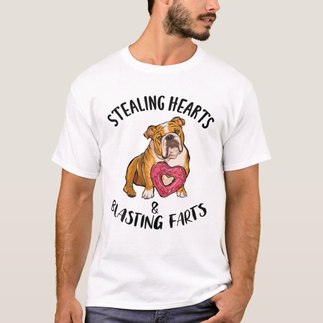 Stealing Hearts Blasting Farts Bulldog Valentines T-Shirt (Front)