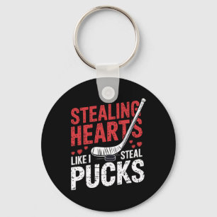 Stealing Hearts Hockey Like I Steal Puck Valentine Keychain