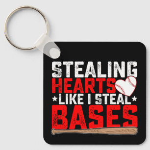 Stealing Hearts Like I Steal Bases Baseball Keychain