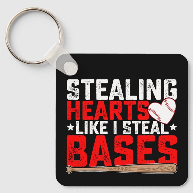 Stealing Hearts Like I Steal Bases Baseball Keychain (Front)