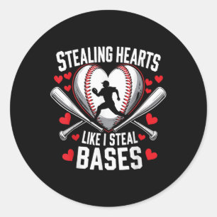Stealing Hearts Like I Steal Bases Baseball Valent Classic Round Sticker