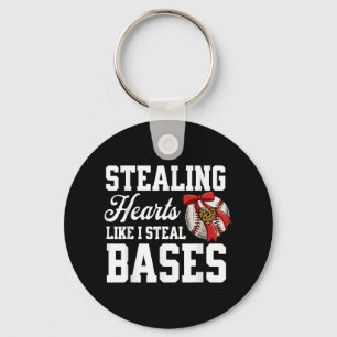 Stealing Hearts Like I Steal Bases Baseball Valent Keychain