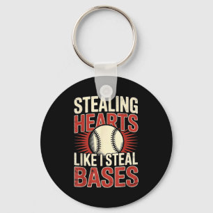 Stealing Hearts Like I Steal Bases Baseball Valent Keychain