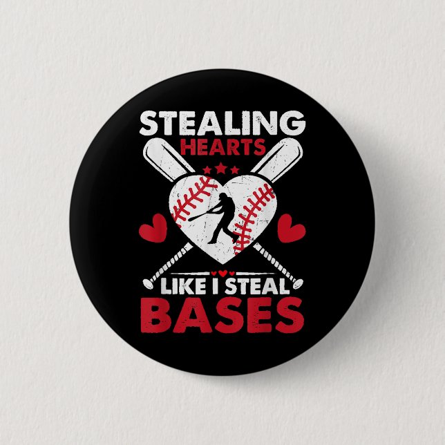 Stealing Hearts Like I Steal Bases, Softball Baseb 2 Inch Round Button (Front)