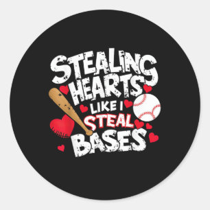 Stealing Hearts Like I Steal Bases, Softball Baseb Classic Round Sticker