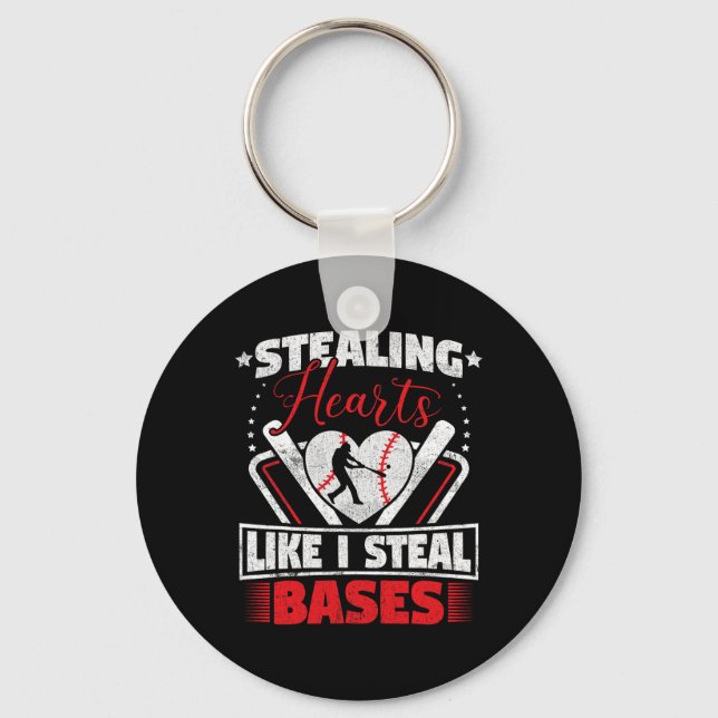 Stealing Hearts Like I Steal Bases Softball Baseba Keychain (Front)