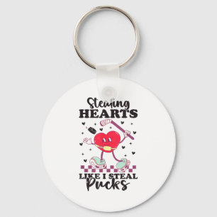 Stealing Hearts Like I Steal Pucks Funny Valentine Keychain