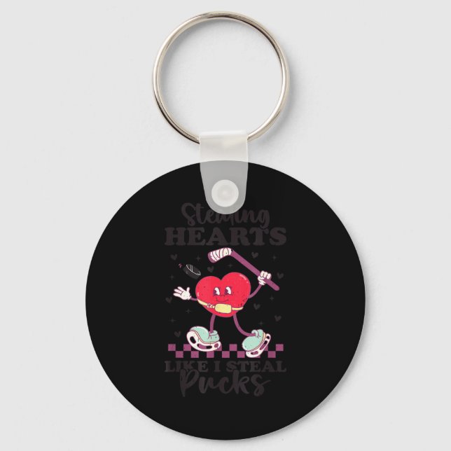 Stealing Hearts Like I Steal Pucks Funny Valentine Keychain (Front)