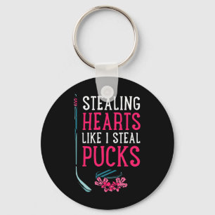 Stealing Hearts Like I Steal Pucks Ice Hockey Vale Keychain