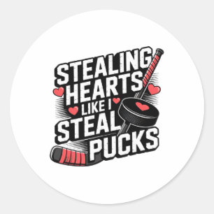 Stealing Hearts Like I Steal Pucks Valentine's Day Classic Round Sticker