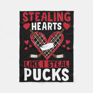 Stealing Hearts Like I Steal Pucks Valentines Day Fleece Blanket