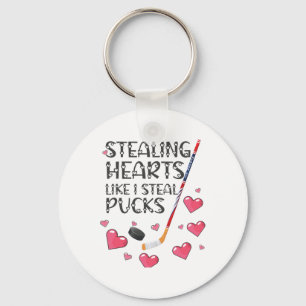 Stealing Hearts Like I Steal Pucks Valentines Day Keychain
