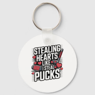 Stealing Hearts Like I Steal Pucks Valentine's Day Keychain