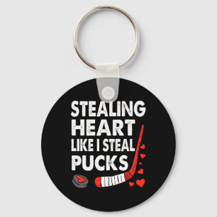 Stealing Hearts Like I Steal Pucks Valentines Day Keychain