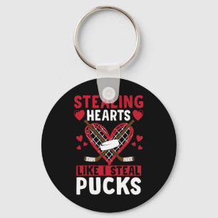 Stealing Hearts Like I Steal Pucks Valentines Day Keychain