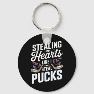 Stealing Hearts Like I Steal Pucks Valentines Hock Keychain