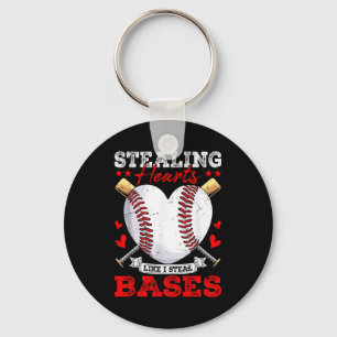 Stealing hearts like steal bases baseball keychain