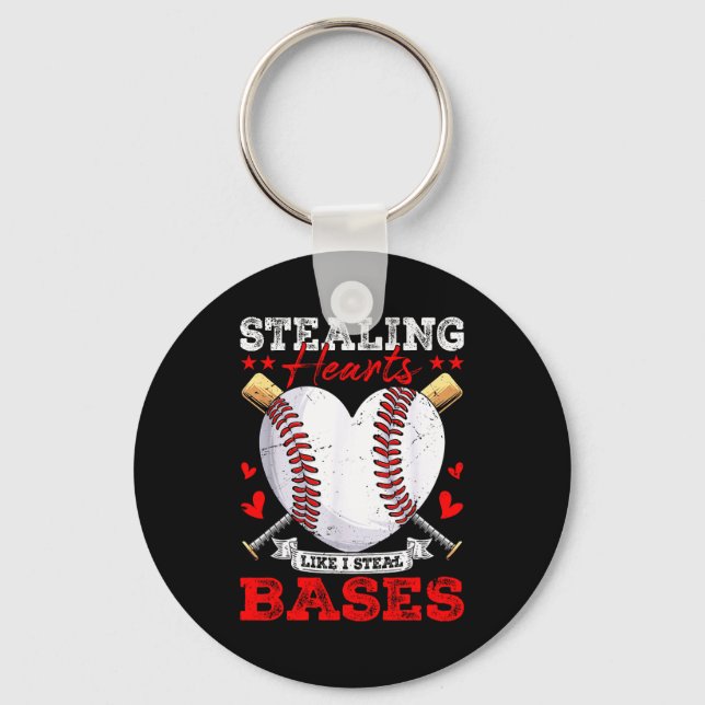 Stealing hearts like steal bases baseball keychain (Front)