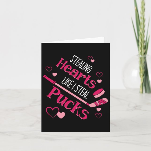Stealing Hearts Pucks Hockey Ice Rink Valentine Da Card (Front)